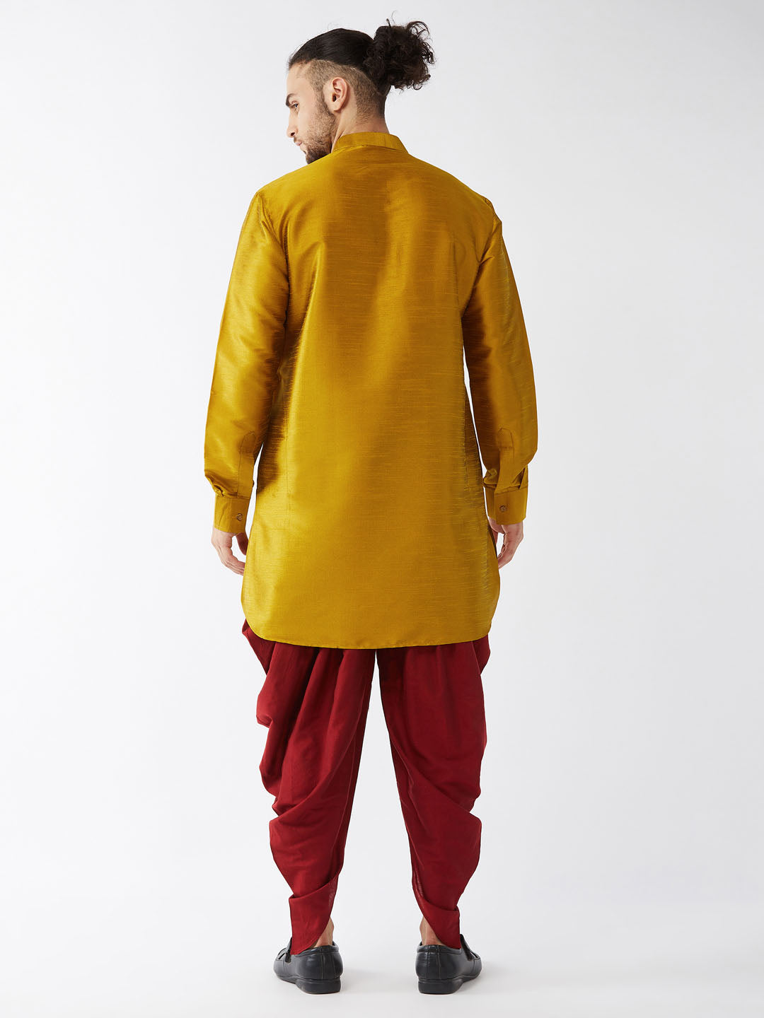Men's Mustard Silk Blend Pathani Kurta and Dhoti Set