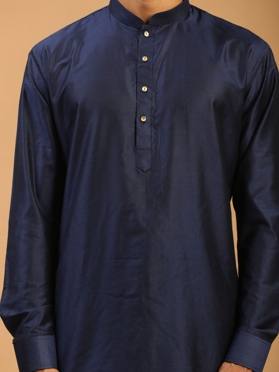 Men's Navy Blue Viscose Curved Kurta Pyjama Set