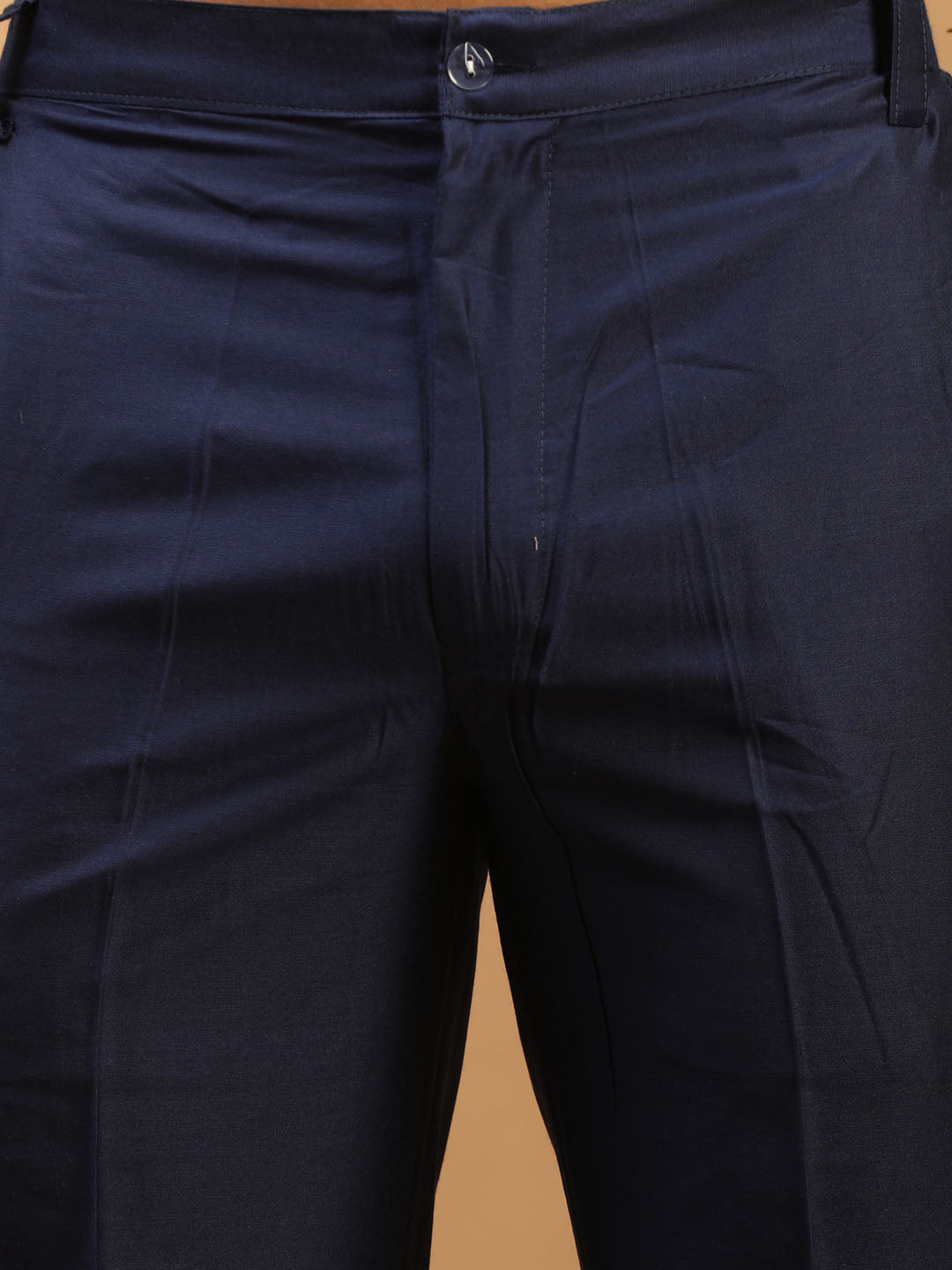Men's Navy Blue Viscose Curved Kurta Pyjama Set