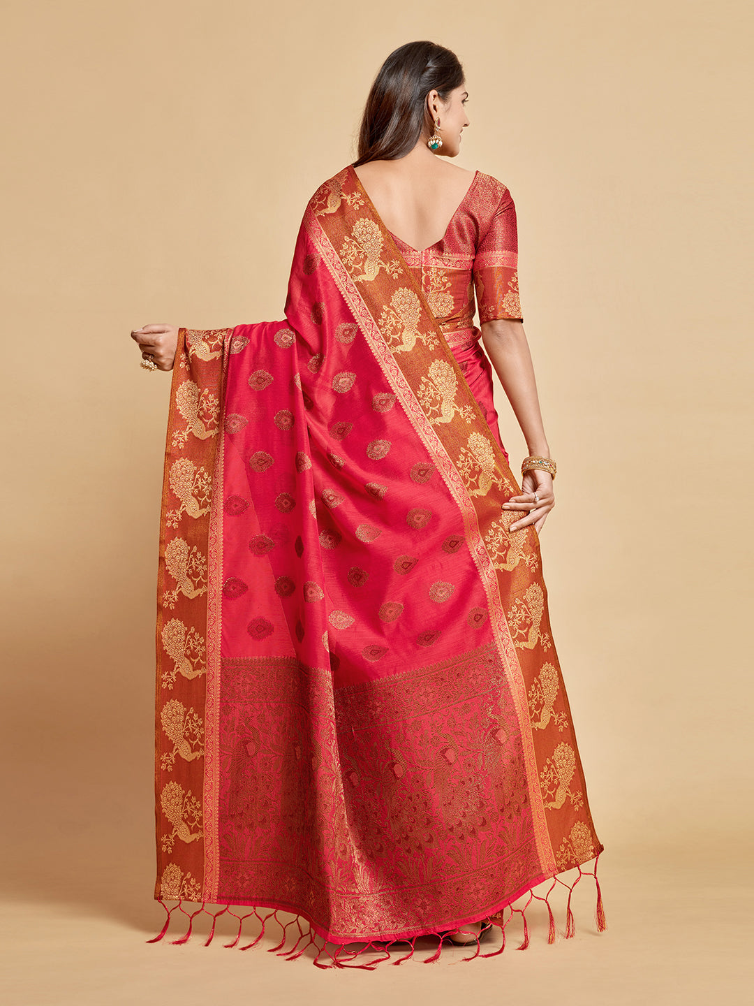 Dhiyona GR Women's Vasudha Dusty Pink Zari Woven Design Chanderi Cotton Saree