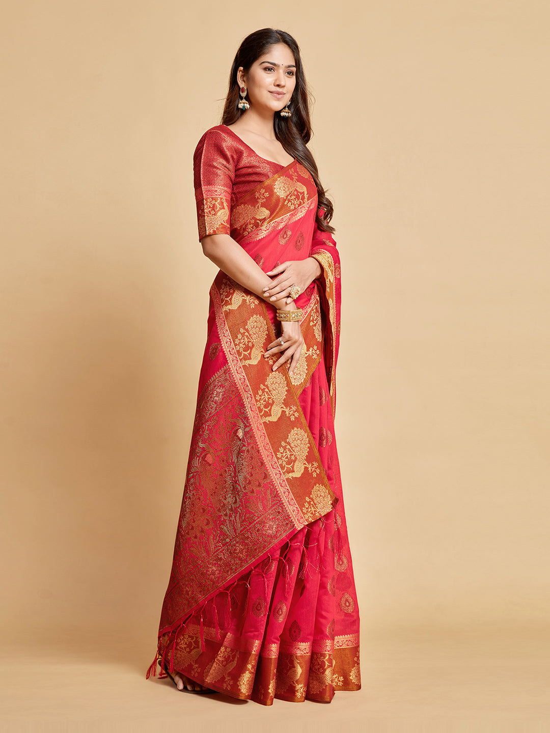 Dhiyona GR Women's Vasudha Dusty Pink Zari Woven Design Chanderi Cotton Saree