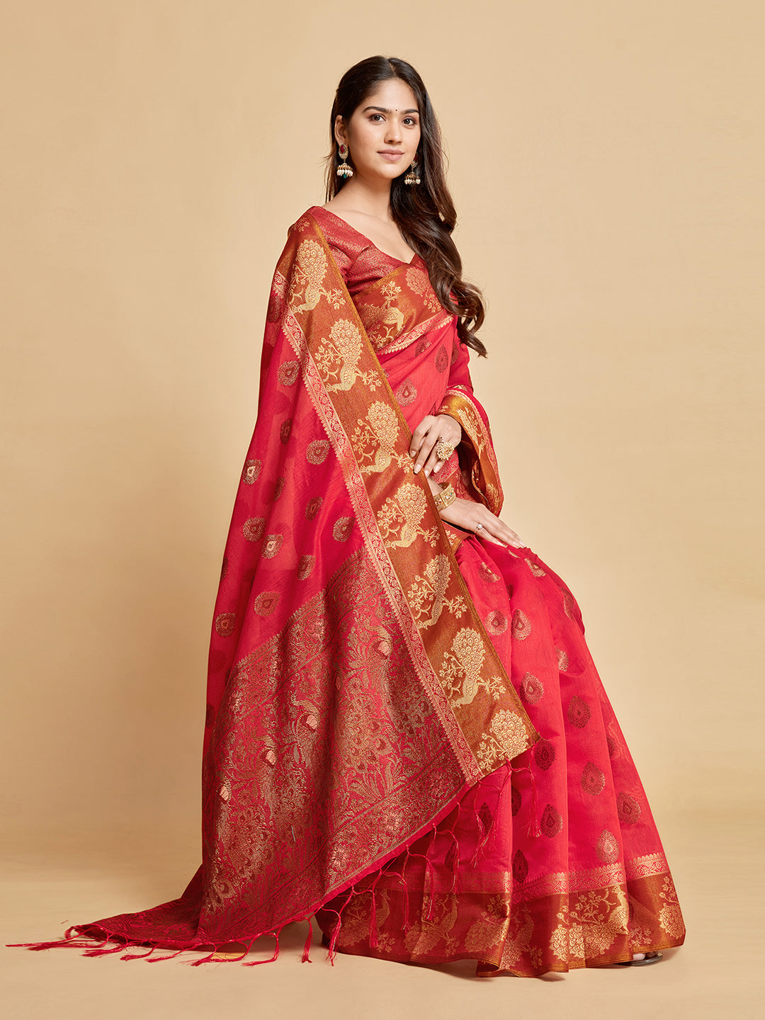 Dhiyona GR Women's Vasudha Dusty Pink Zari Woven Design Chanderi Cotton Saree