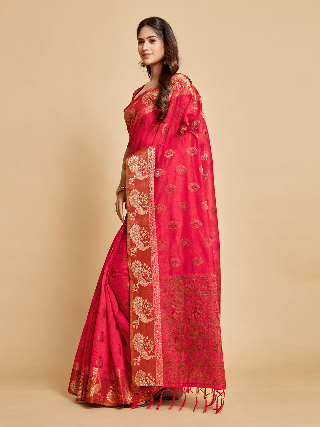 Dhiyona GR Women's Vasudha Dusty Pink Zari Woven Design Chanderi Cotton Saree