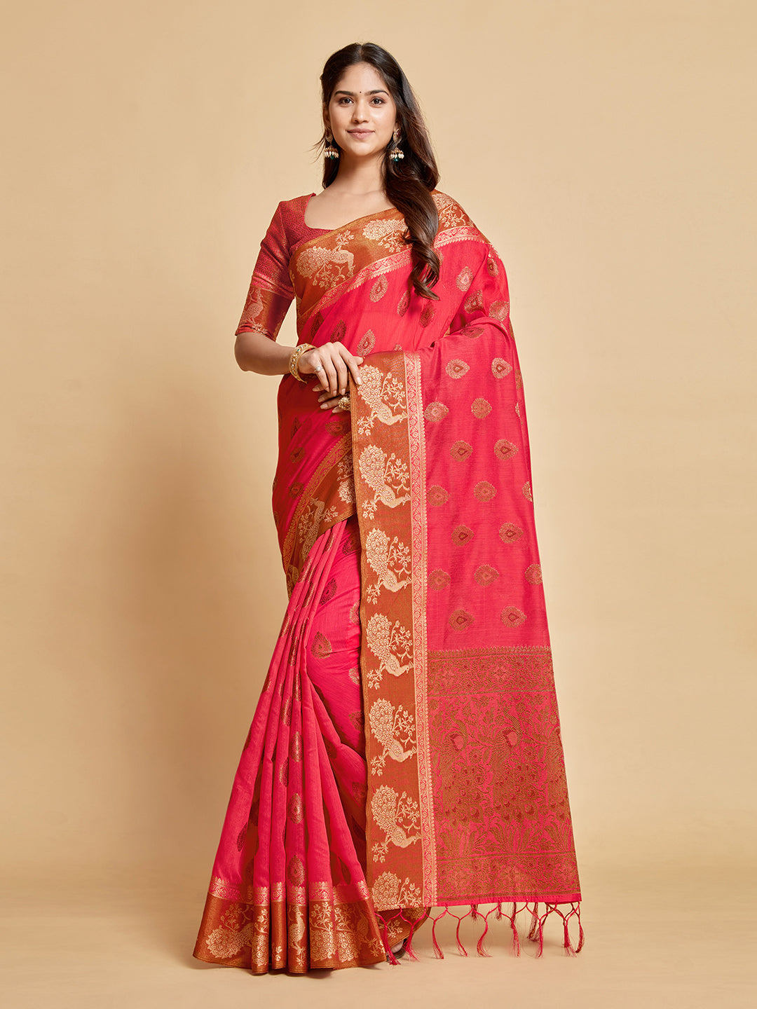 Dhiyona GR Women's Vasudha Dusty Pink Zari Woven Design Chanderi Cotton Saree