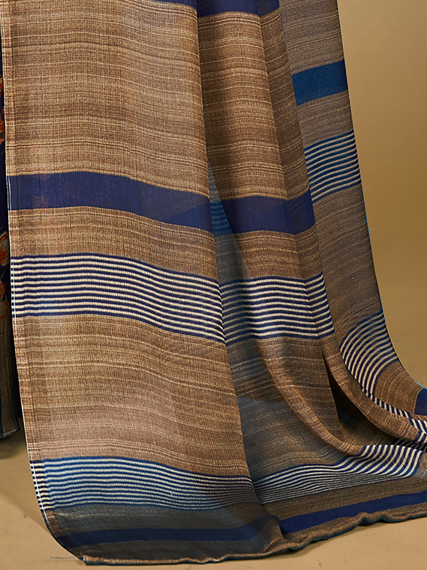 Women's Chiffon Navy Blue Printed Designer Saree With Blouse Piece