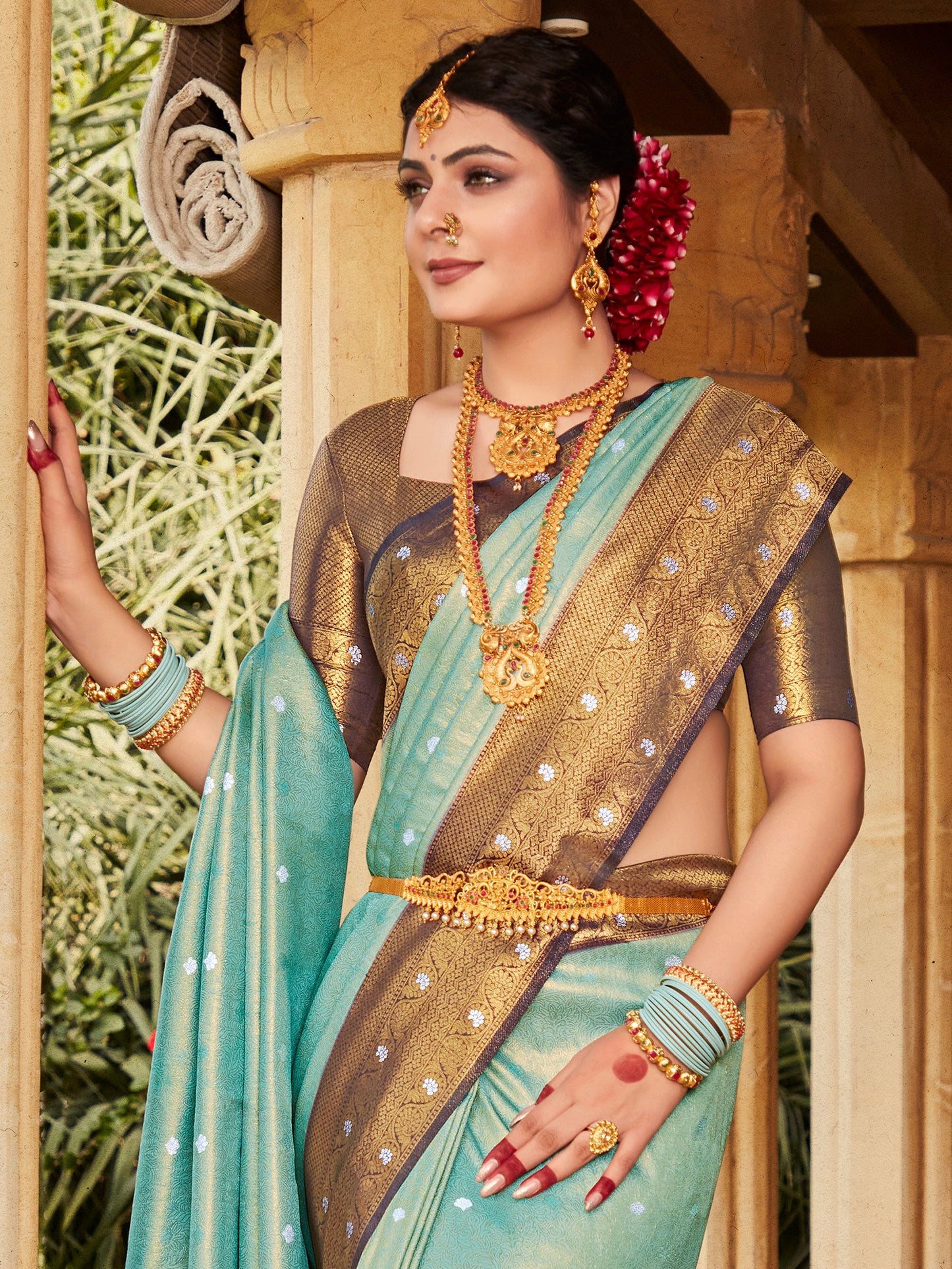 Women's Kanjeevaram Silk Blue Woven Design Designer Saree With Blouse Piece