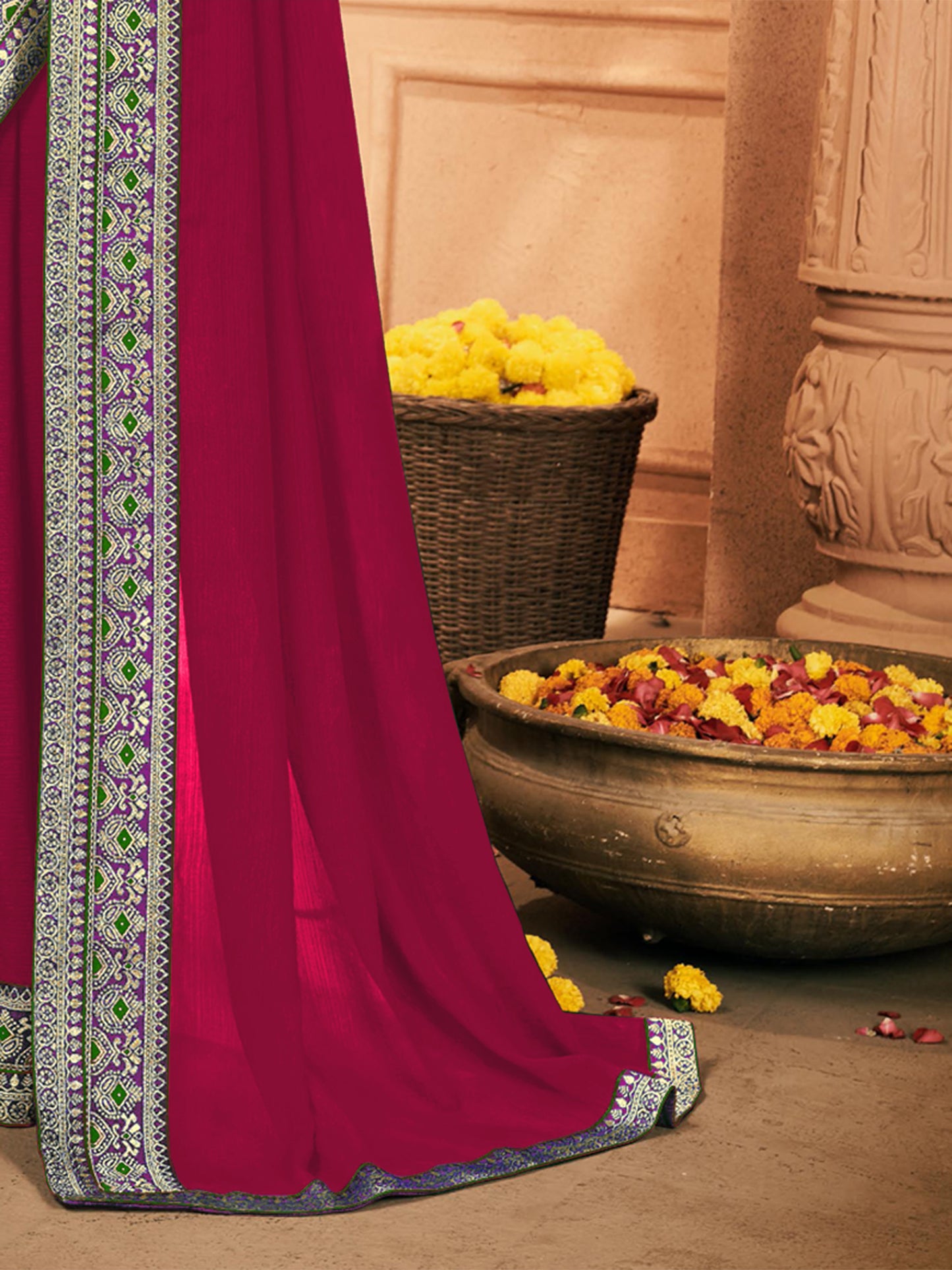 Women's Georgette Pink Embellished Designer Saree With Blouse Piece