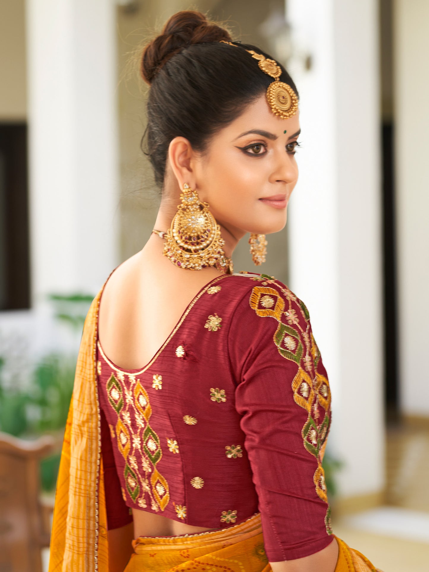 Women's Chiffon Mustard Embellished Designer Saree With Blouse Piece
