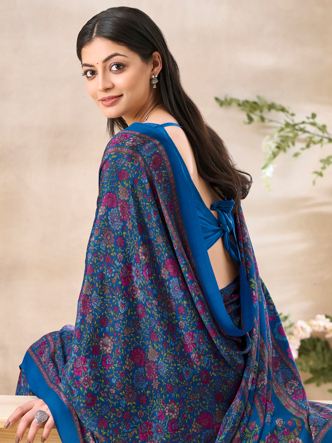 Women's Crepe Blue Printed Designer Saree With Blouse Piece
