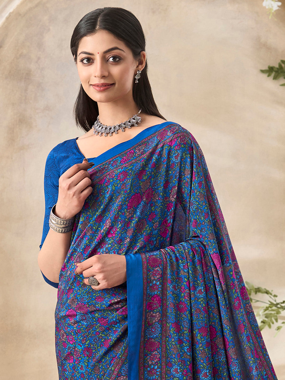 Women's Crepe Blue Printed Designer Saree With Blouse Piece