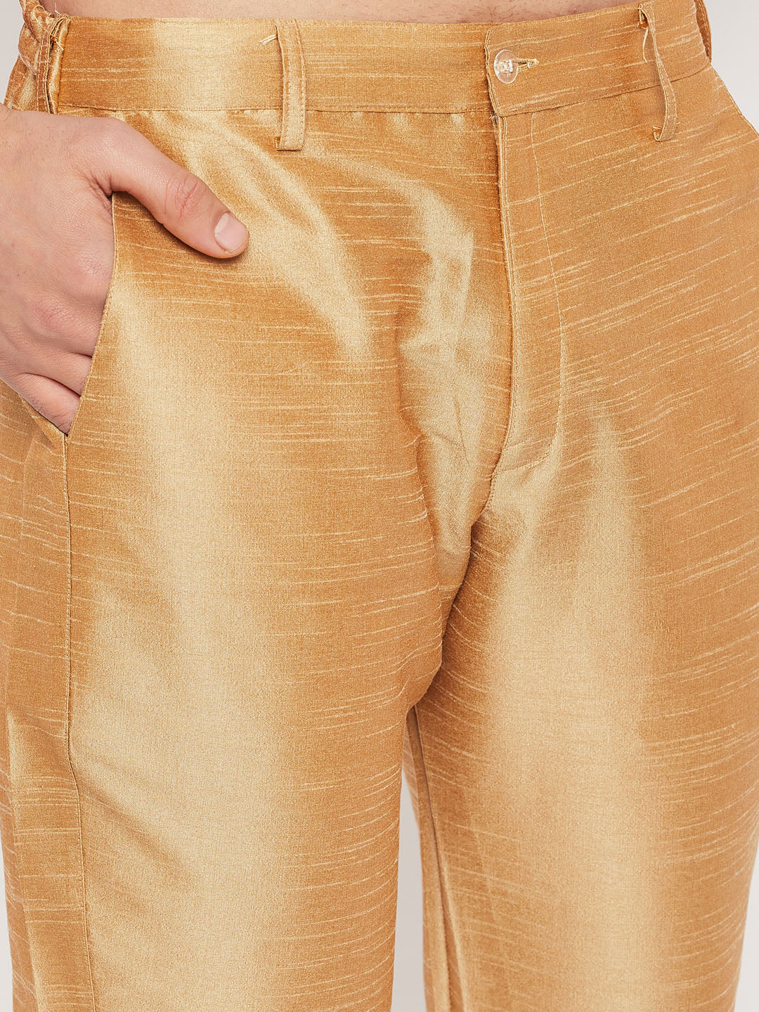 Men's Beige Silk Blend Straight Jacket Kurta and Pyjama Set
