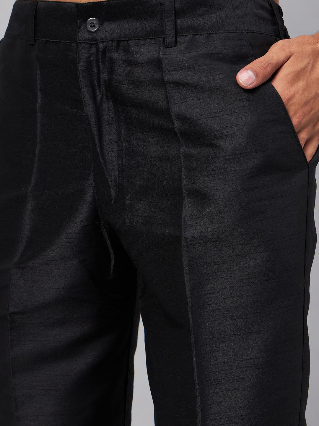 Men's Black Silk Blend Straight Jacket Kurta and Pyjama Set