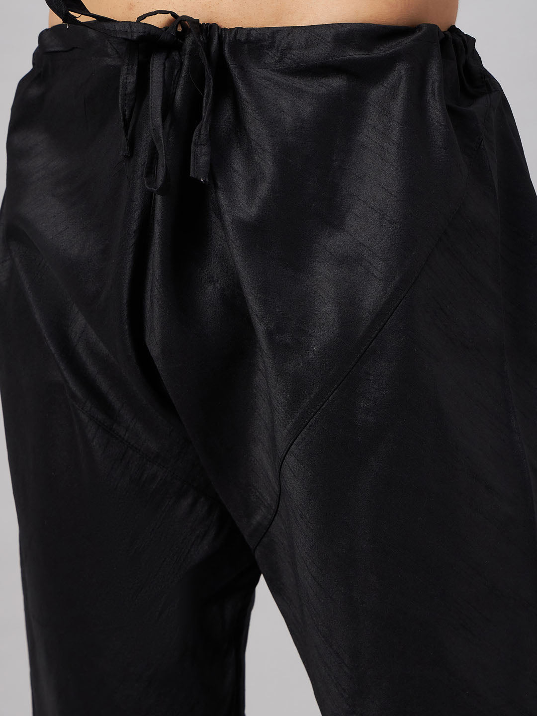 Men's Black Silk Blend Straight Jacket Kurta and Pyjama Set