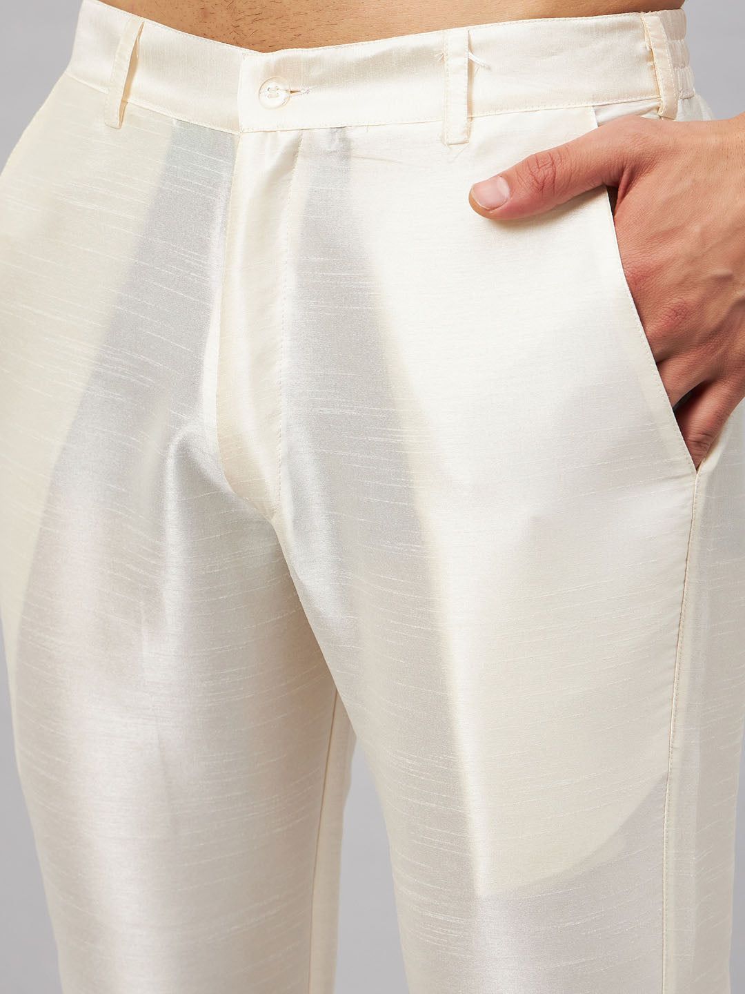 Men's Cream Silk Blend Straight Jacket Kurta and Pyjama Set