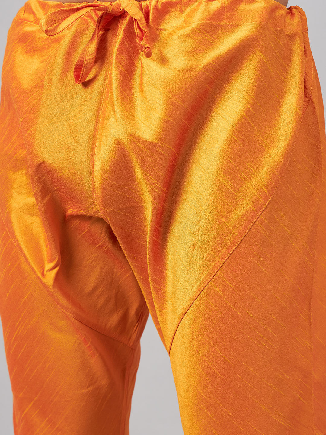 Men's Orange Silk Blend Straight Jacket Kurta and Pyjama Set