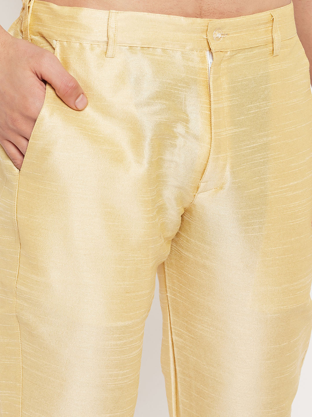 Men's Gold Silk Blend Straight Jacket Kurta and Pyjama Set