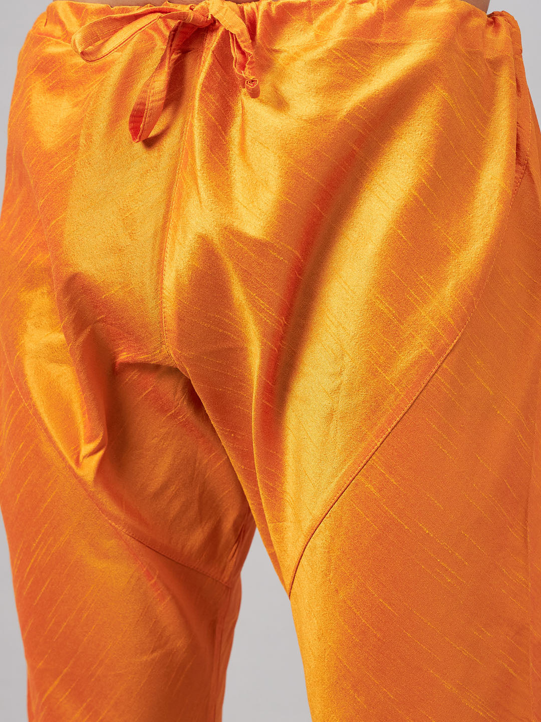 Men's Orange Silk Blend Straight Jacket Kurta and Pyjama Set