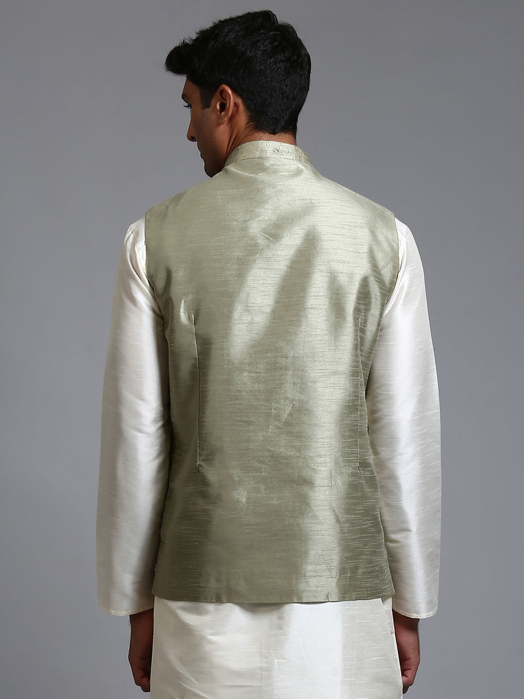 Men's Mint Green Silk Blend Straight Nehru Jacket
