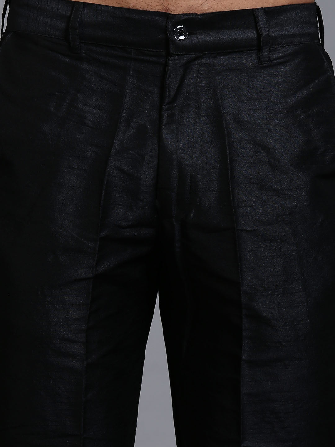 Men's Black Silk Blend Straight Jacket Kurta and Pyjama Set