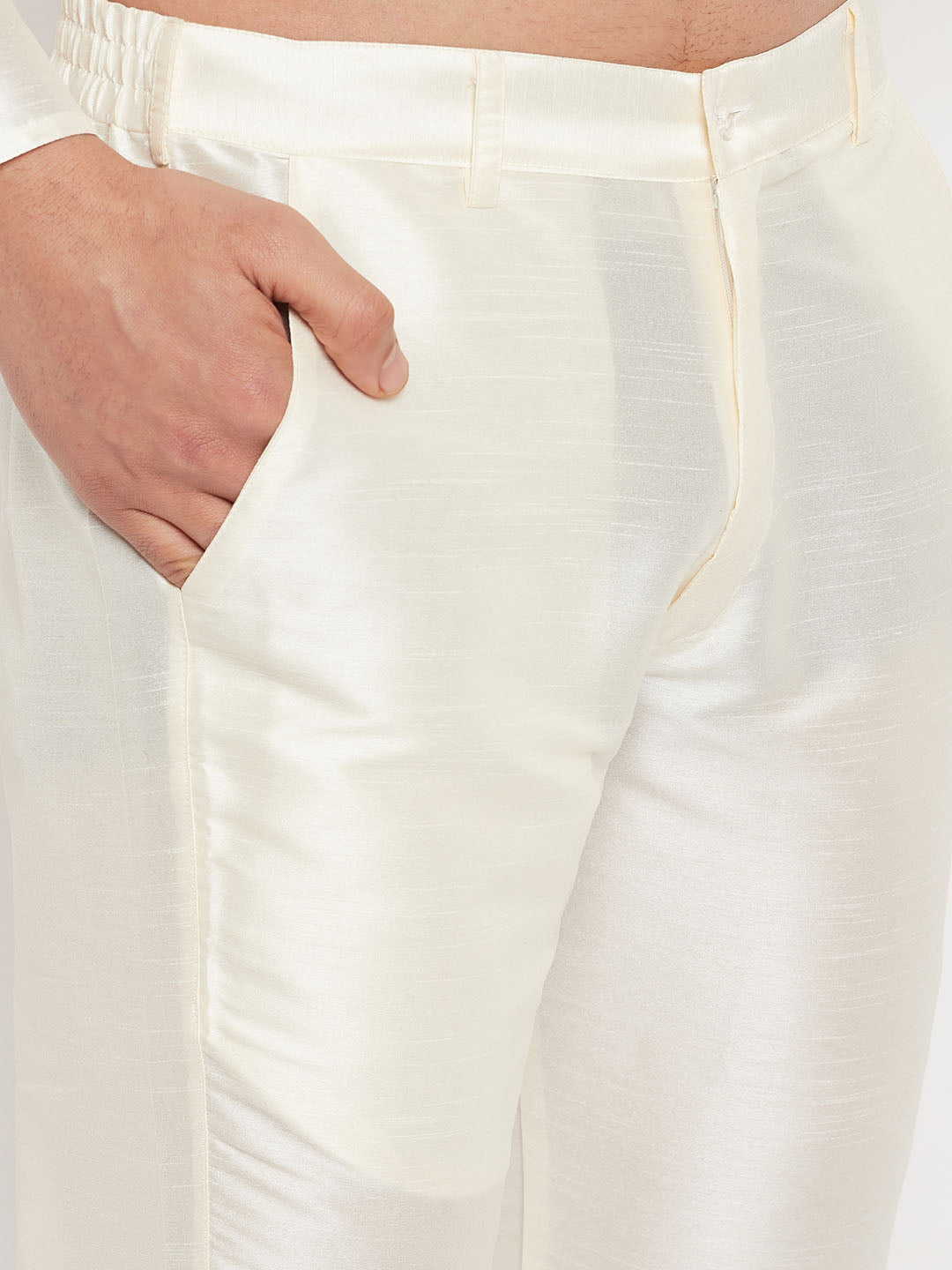 Men's Cream Silk Blend Straight Kurta Pyjama Set