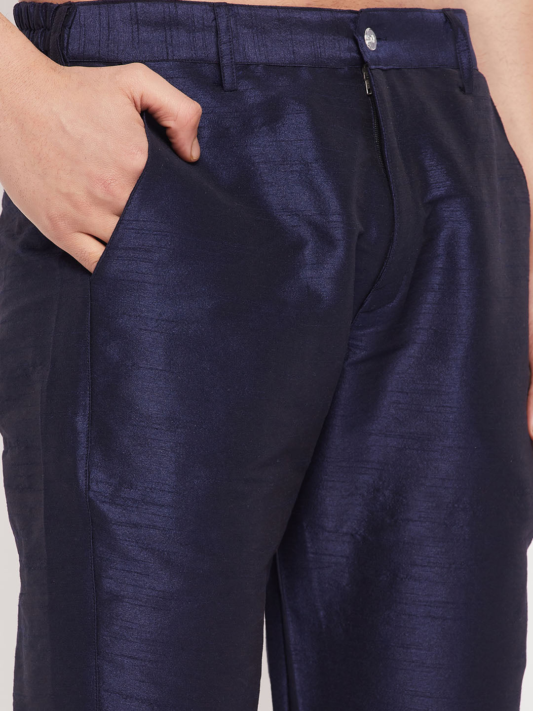 Men's Blue Silk Blend Straight Kurta Pyjama Set