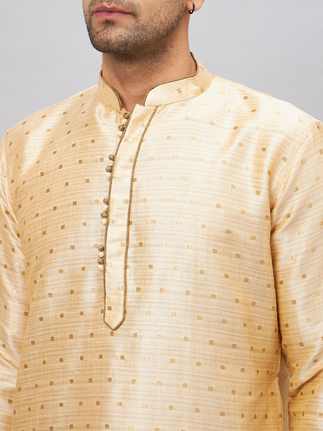 Men's Beige Silk Blend Straight Kurta and Dhoti Set