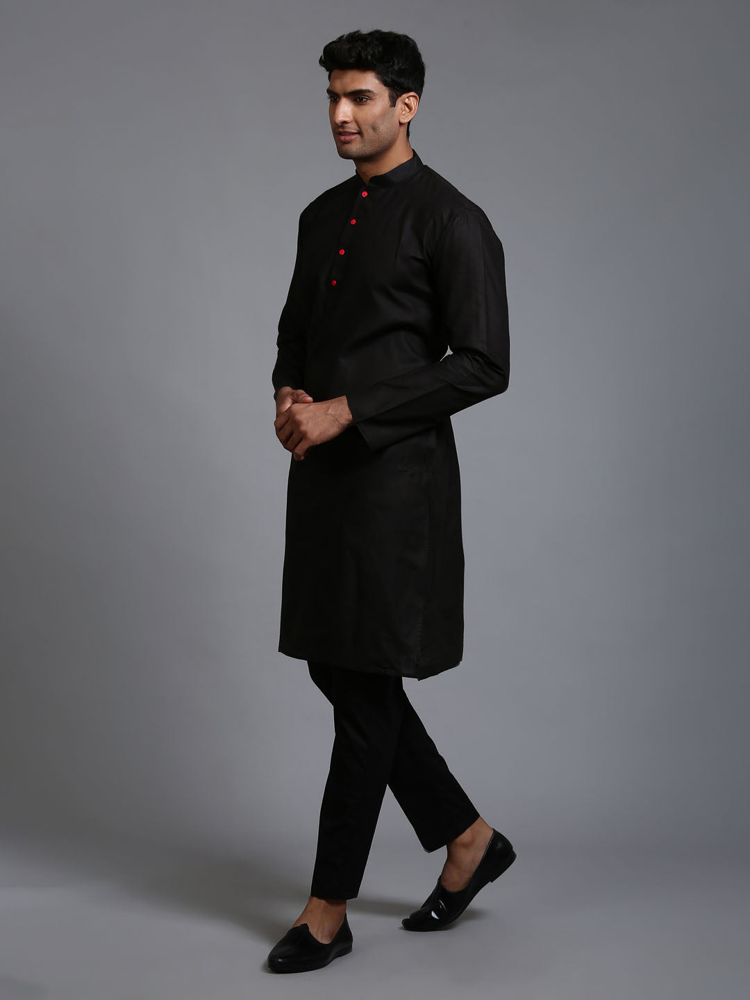 Men's Black Cotton Blend Straight Kurta Pyjama Set