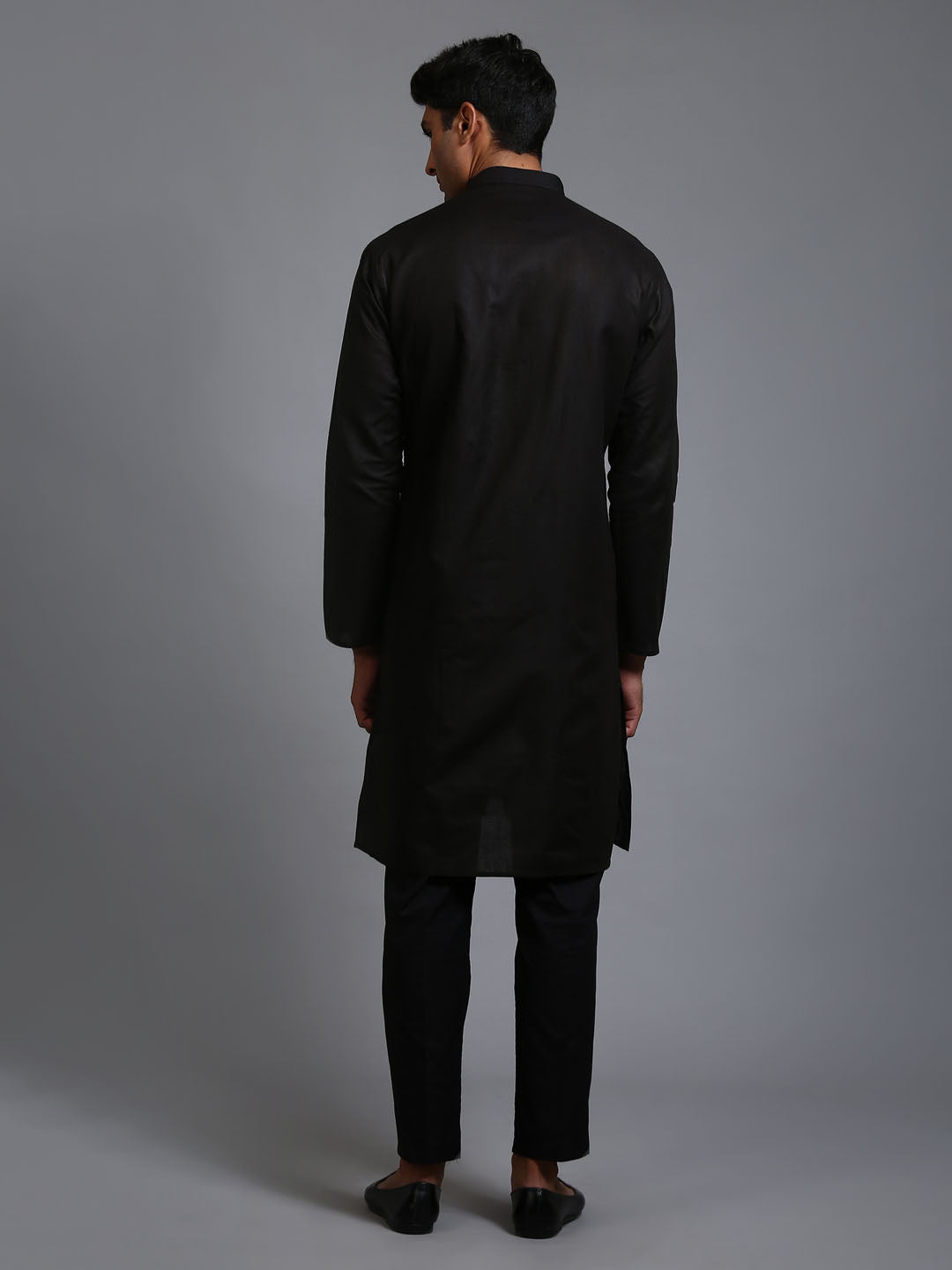 Men's Black Cotton Blend Straight Kurta Pyjama Set