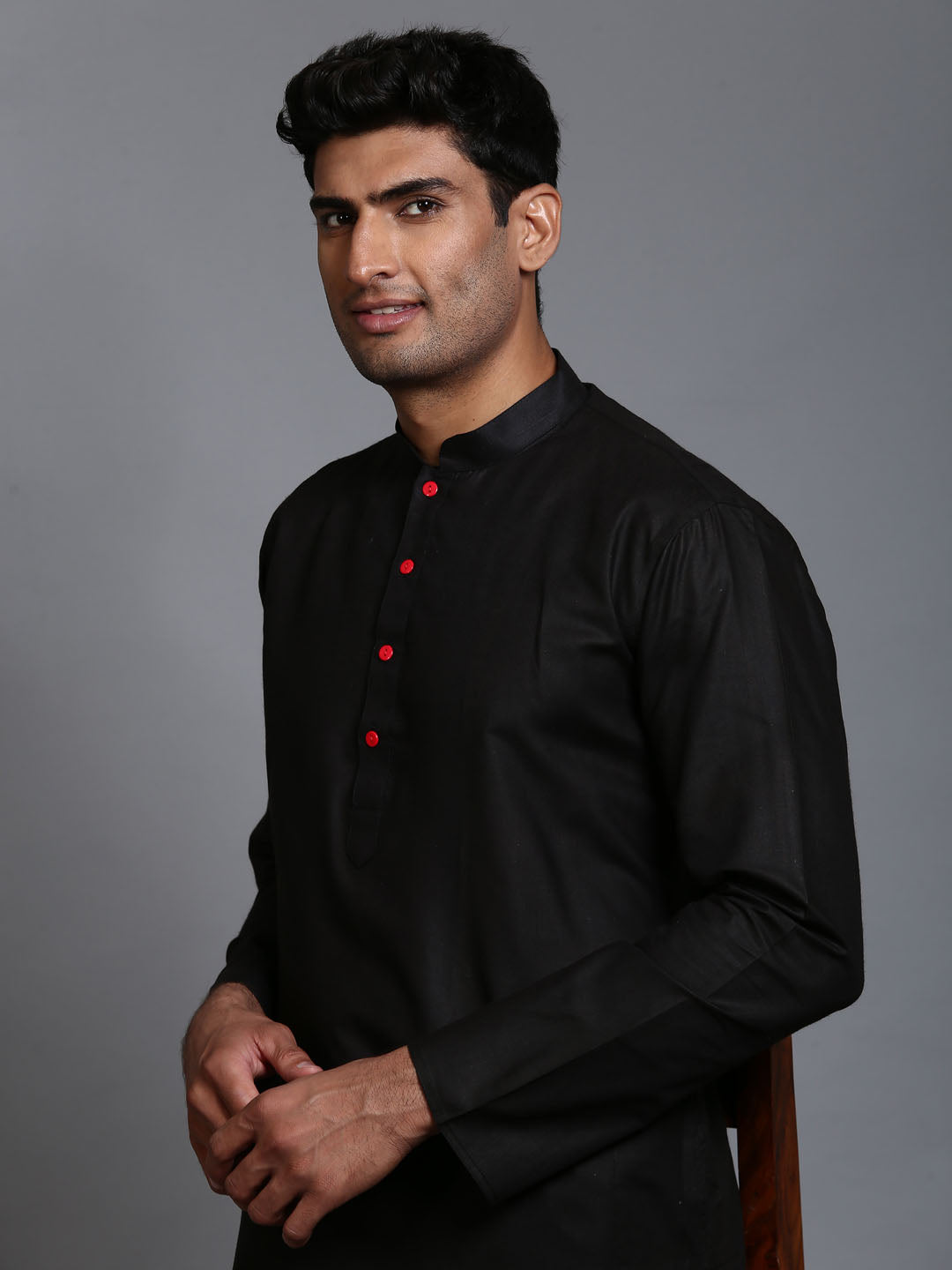 Men's Black Cotton Blend Straight Kurta Pyjama Set