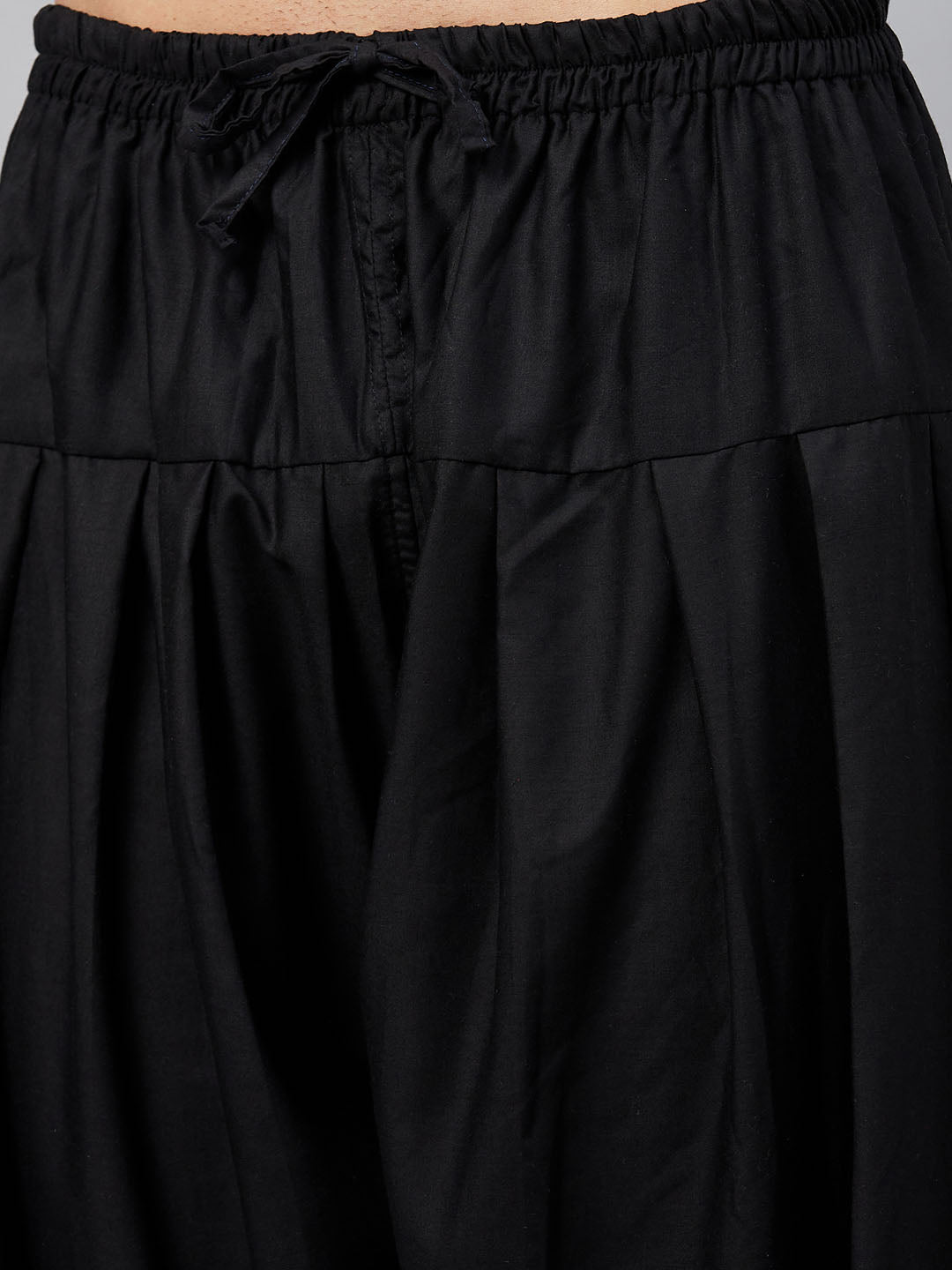 Men's Black Cotton Straight Kurta And Patiala Set