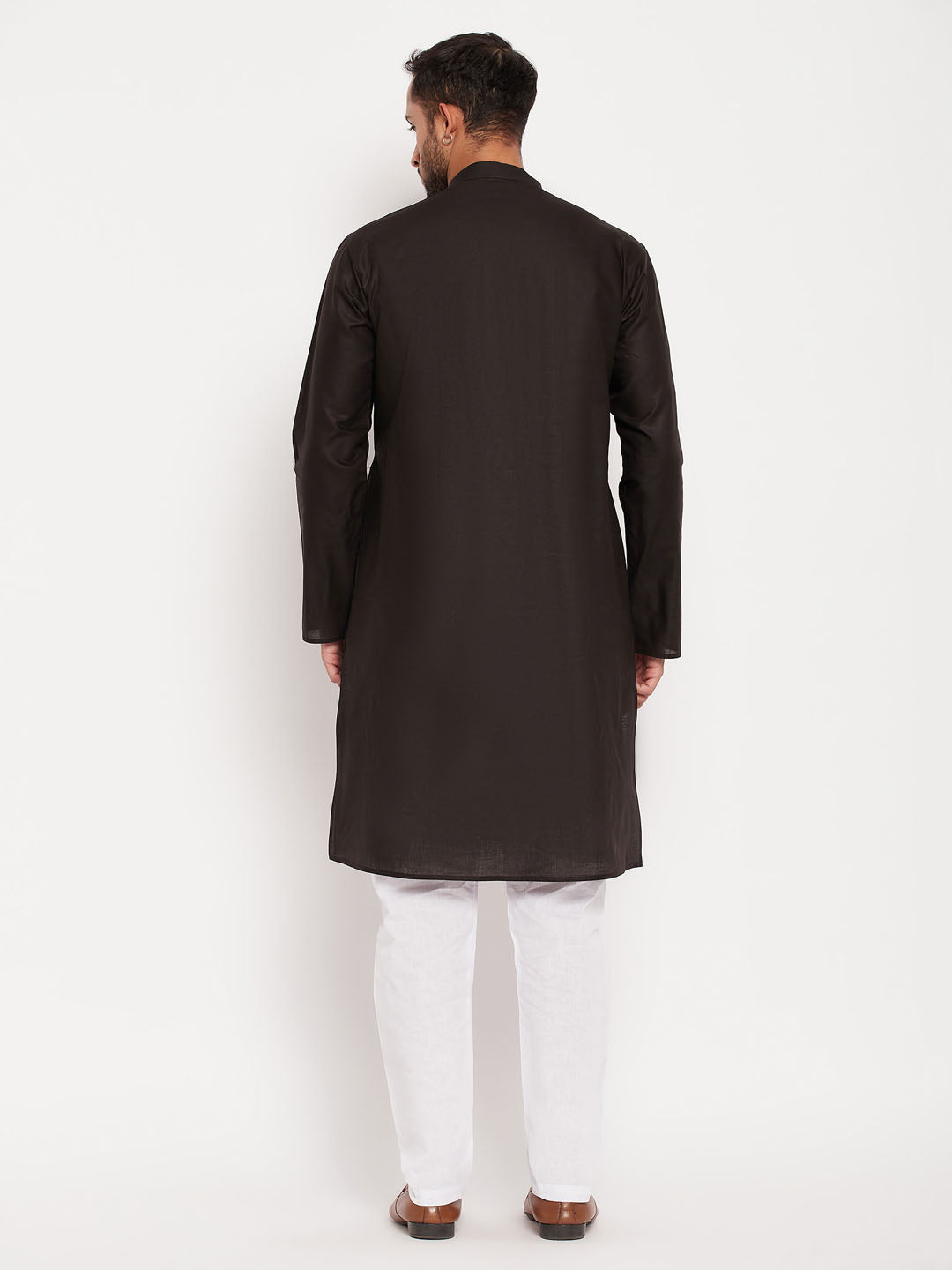 Men's Black Cotton Straight Kurta Pyjama Set