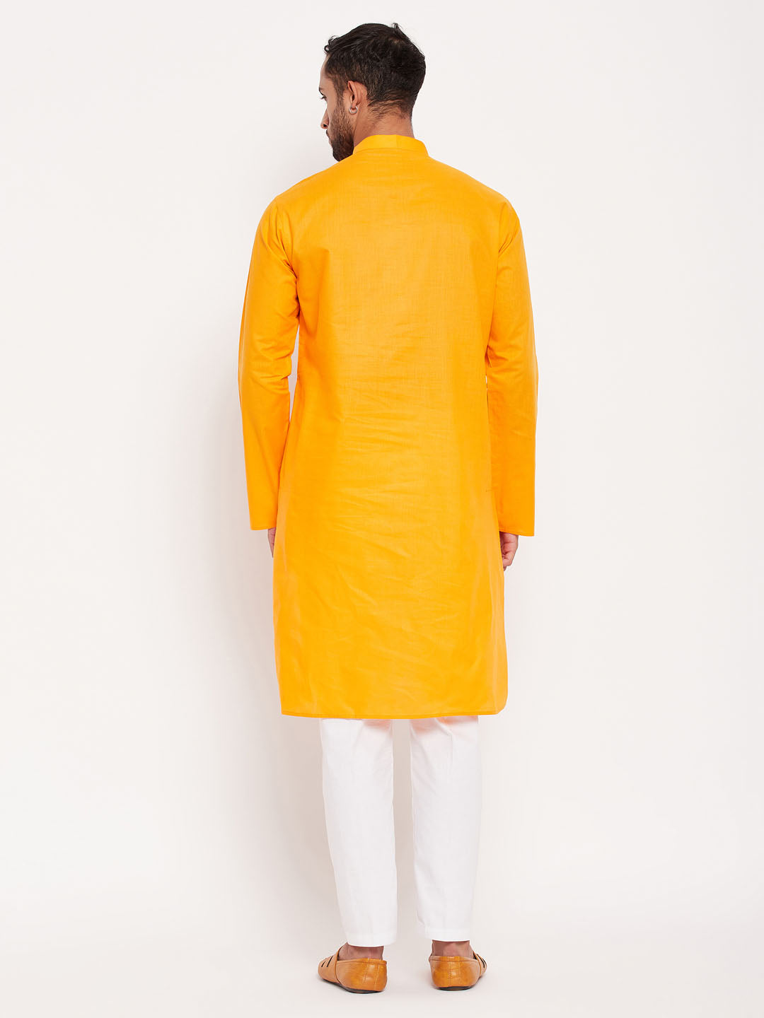 Men's Orange Cotton Straight Kurta Pyjama Set