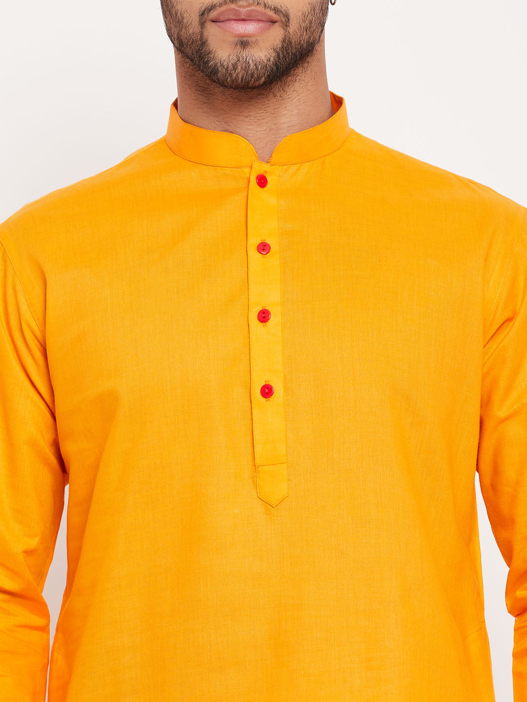 Men's Orange Cotton Straight Kurta Pyjama Set