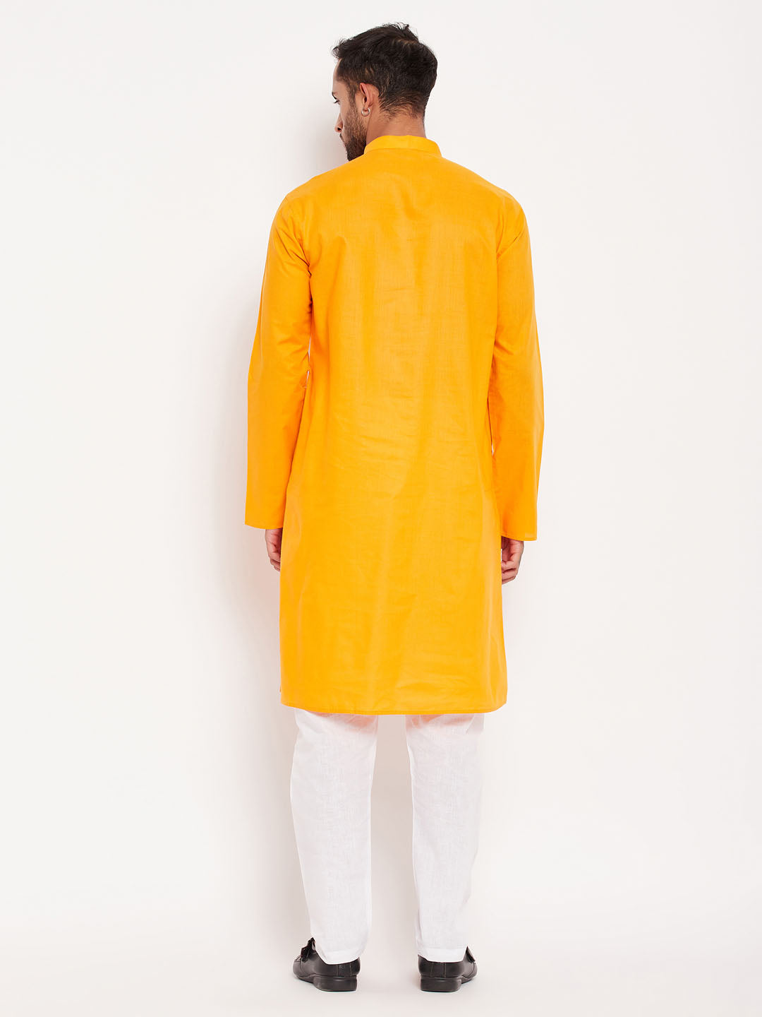 Men's Orange Cotton Straight Kurta Pyjama Set