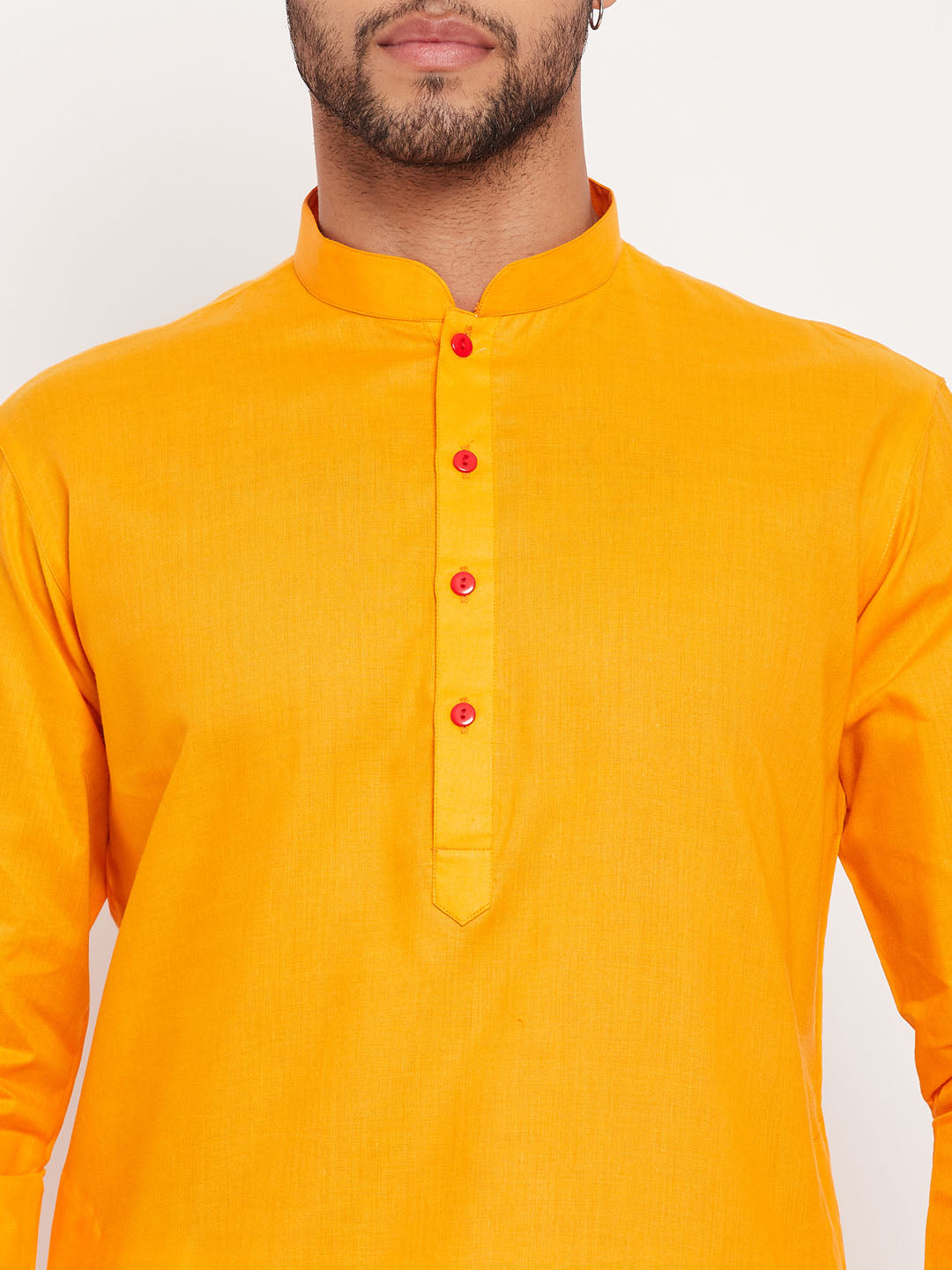 Men's Orange Cotton Straight Kurta Pyjama Set