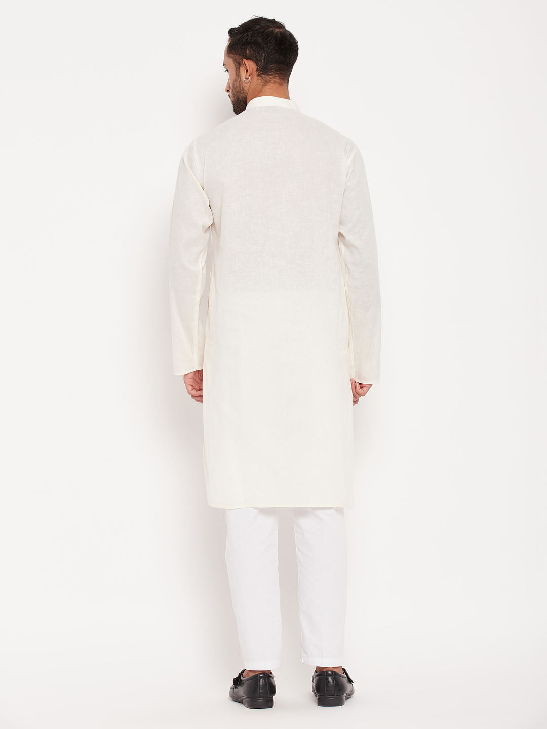 Men's Cream Cotton Straight Kurta Pyjama Set