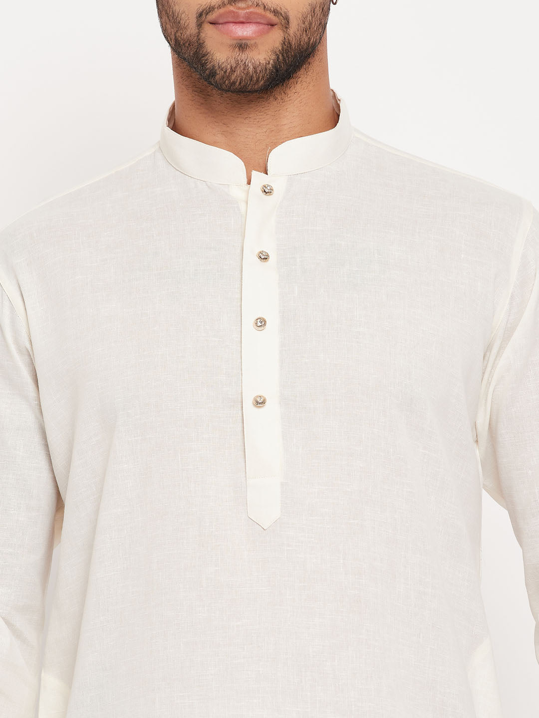 Men's Cream Cotton Straight Kurta Pyjama Set