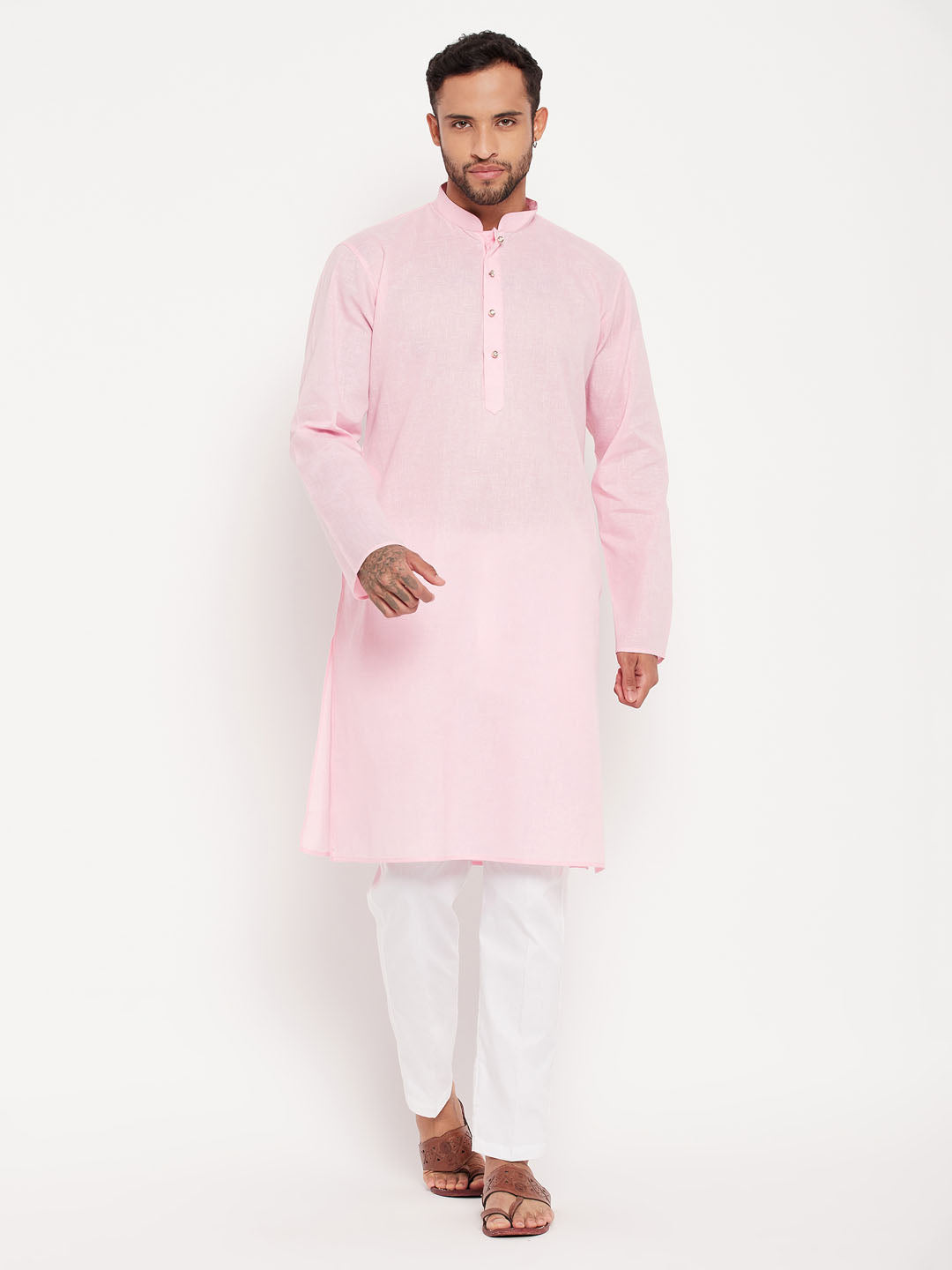 Men's Pink Cotton Straight Kurta Pyjama Set