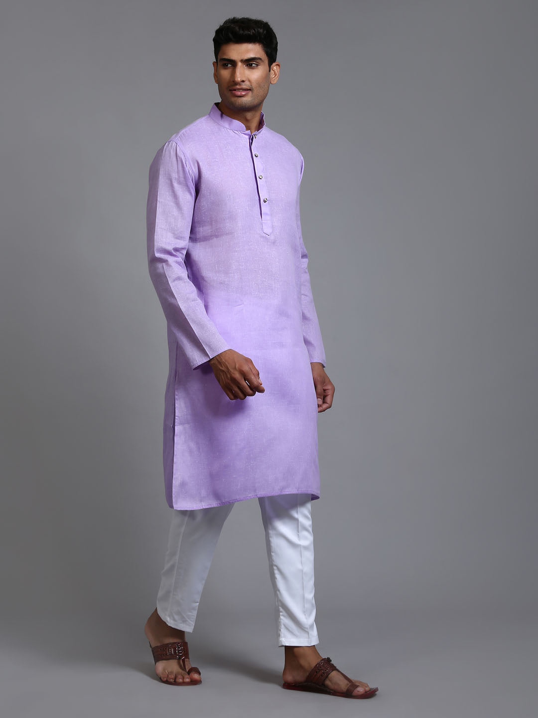 Men's Purple Cotton Straight Kurta Pyjama Set