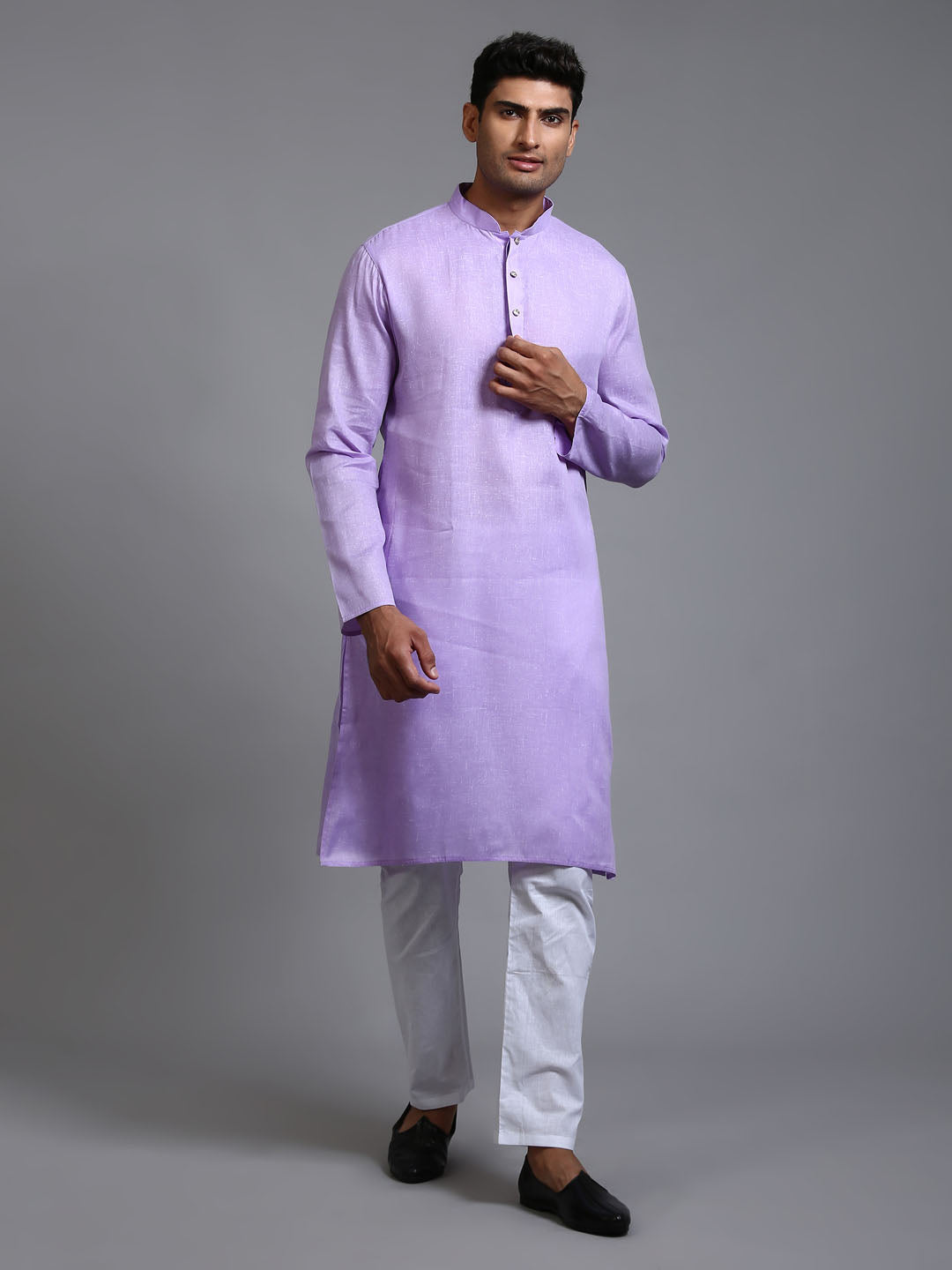 Men's Purple Cotton Straight Kurta Pyjama Set