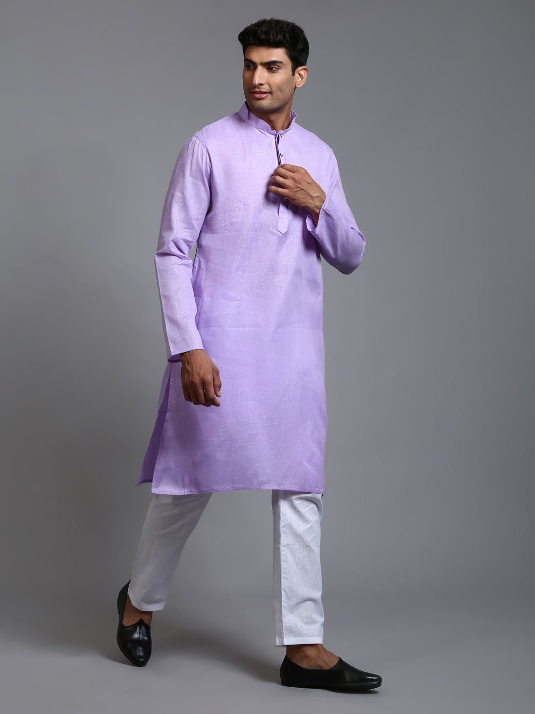 Men's Purple Cotton Straight Kurta Pyjama Set