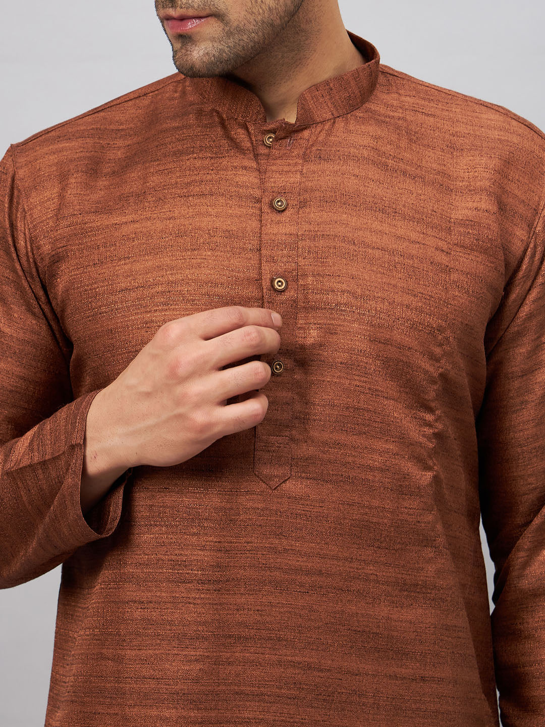 Men's Coffee Silk Blend Straight Kurta Pyjama Set