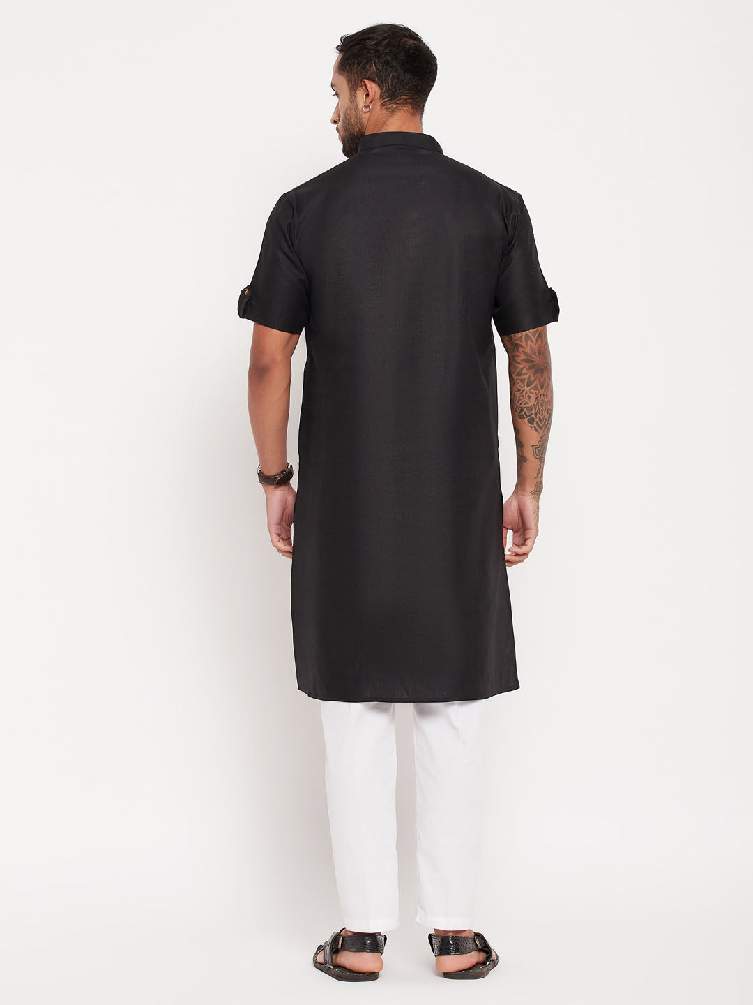 Men's Black Cotton Straight Kurta Pyjama Set
