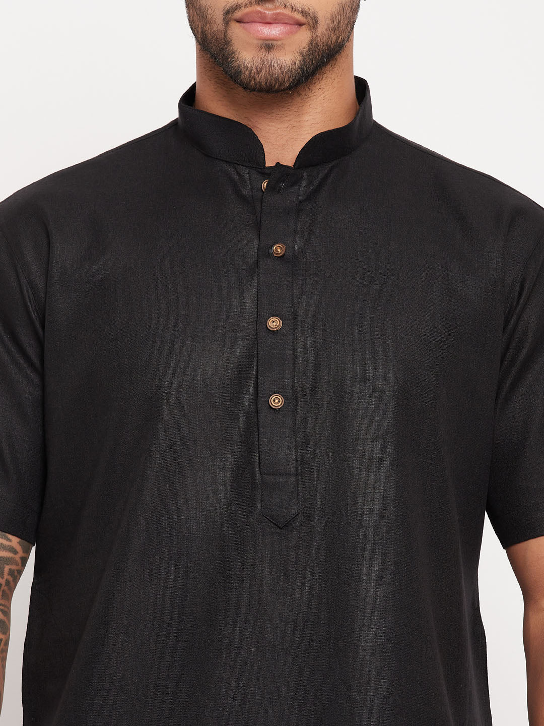 Men's Black Cotton Straight Kurta Pyjama Set