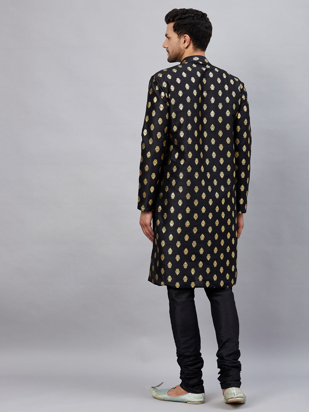 Men's Black Dupion Silk Straight Kurta Pyjama Set