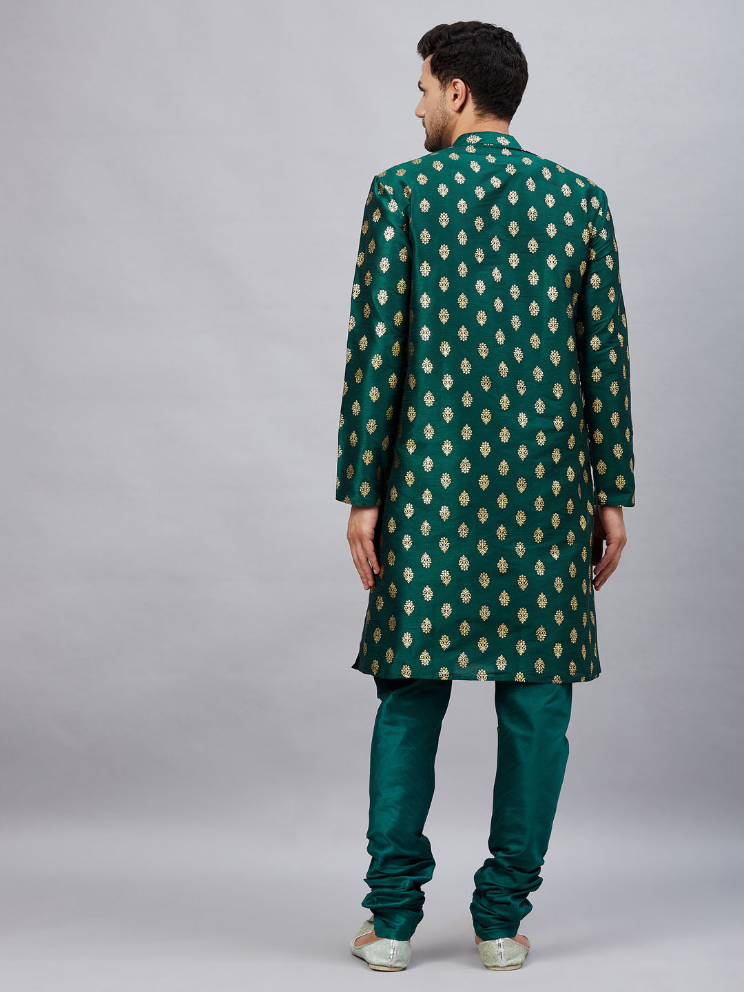 Men's Green Dupion Silk Straight Kurta Pyjama Set
