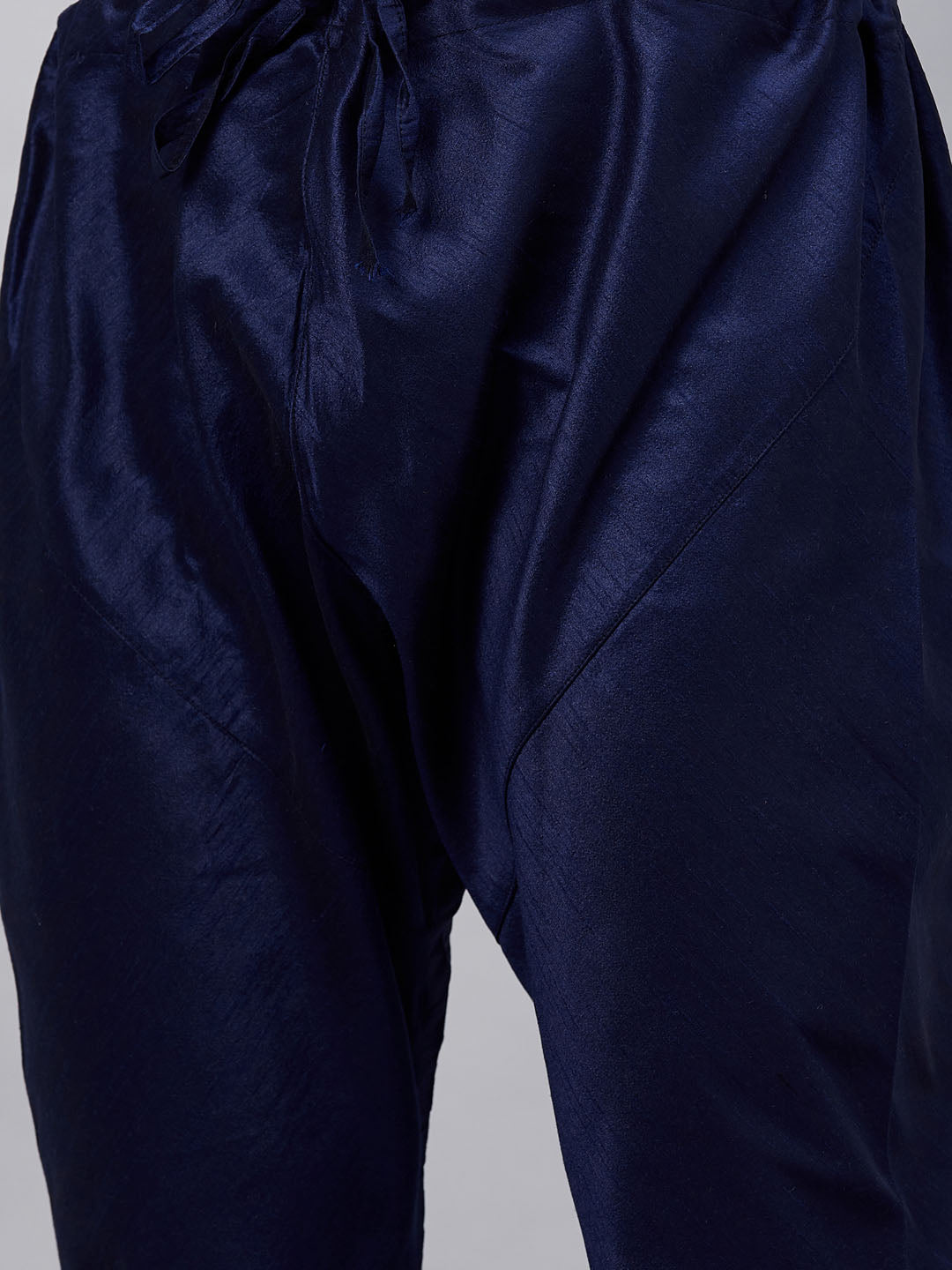 Men's Navy Blue Dupion Silk Straight Kurta Pyjama Set