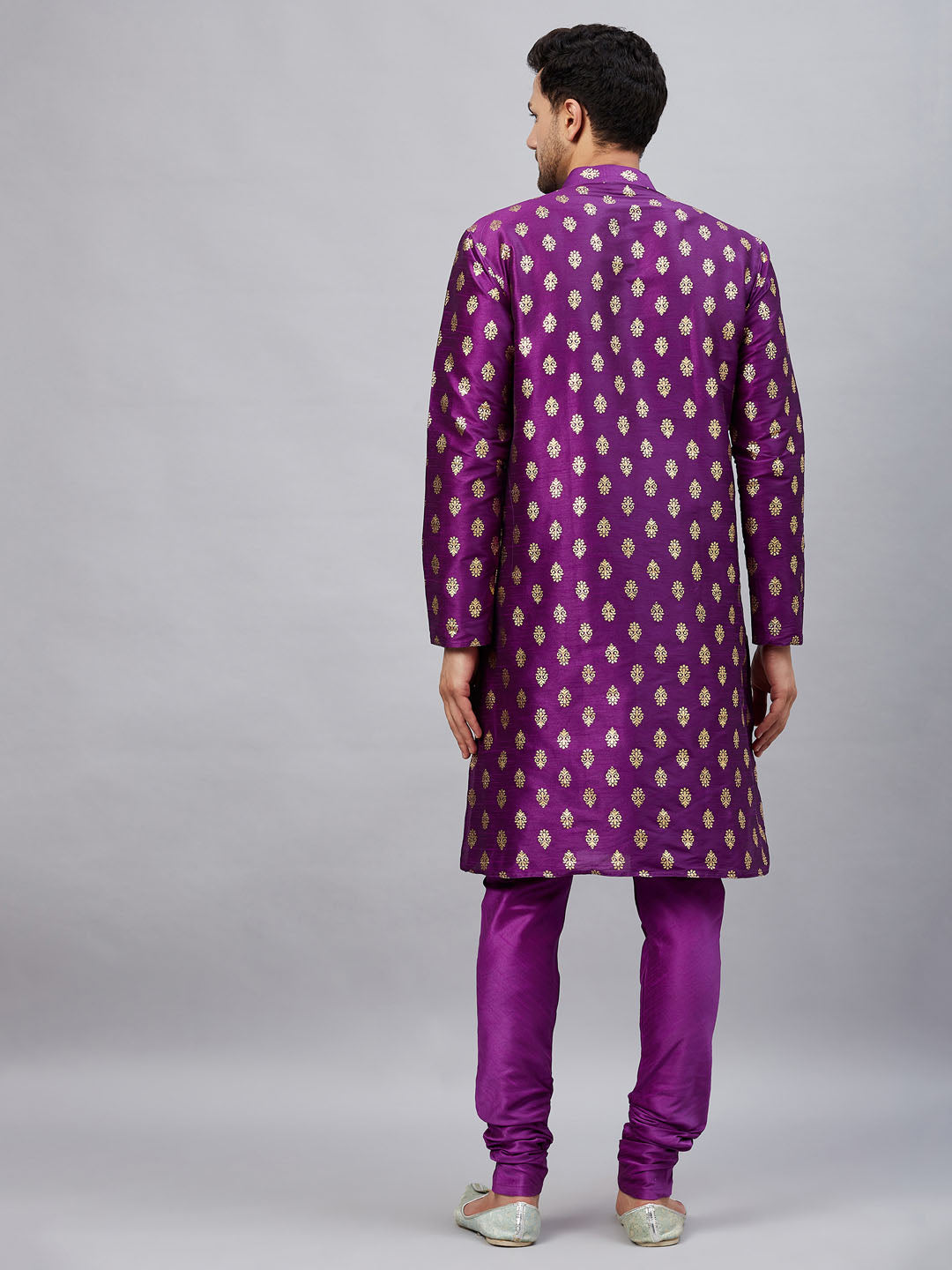 Men's Purple Silk Blend Straight Kurta Pyjama Set