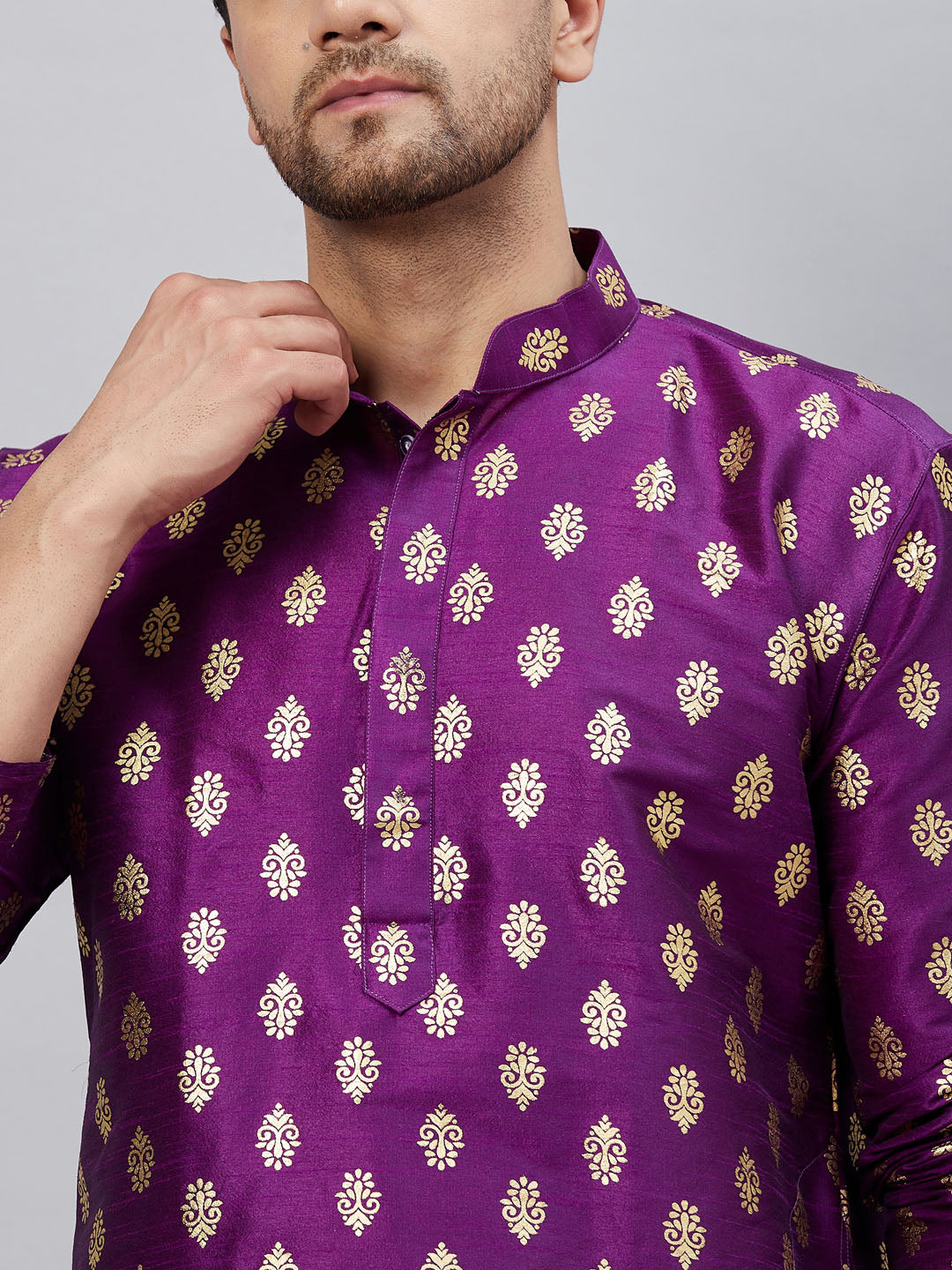 Men's Purple Silk Blend Straight Kurta Pyjama Set