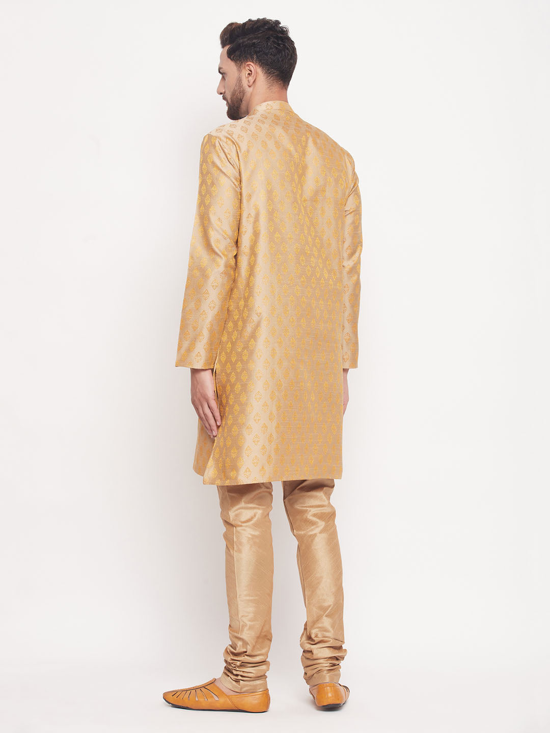 Men's Beige Silk Blend Straight Kurta Pyjama Set